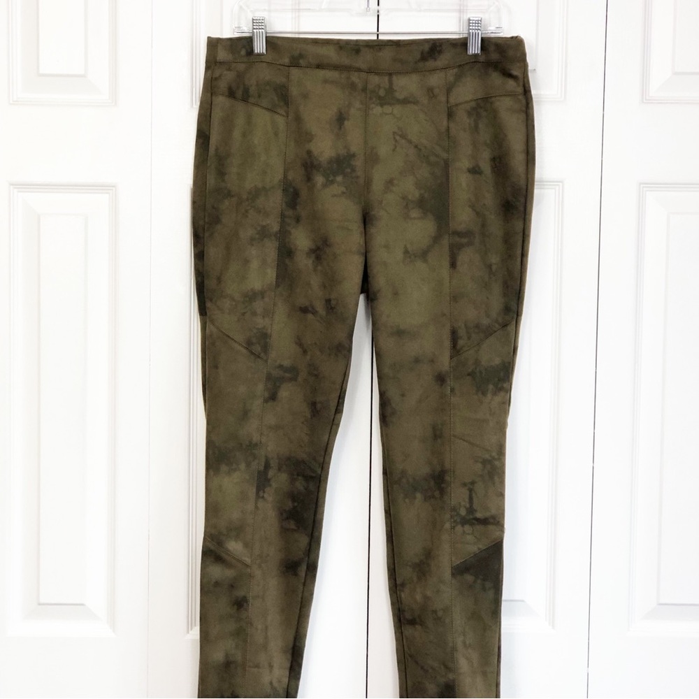 T Tahari Brown Dye Brushed Faux Leather Suede Pull-On Leggings Large
